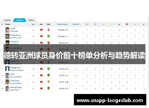 德转亚洲球员身价前十榜单分析与趋势解读 德转亚洲球员身价前十榜单分析与趋势解读