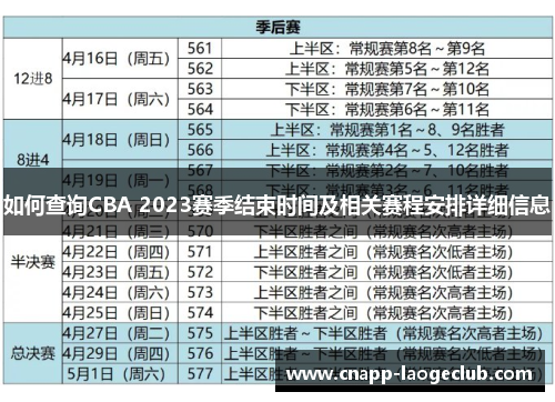 如何查询CBA 2023赛季结束时间及相关赛程安排详细信息