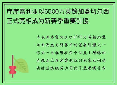 库库雷利亚以6500万英镑加盟切尔西正式亮相成为新赛季重要引援